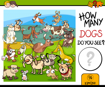 Cartoon Illustration of Educational Counting Game for Children with Spotted Dog Characters