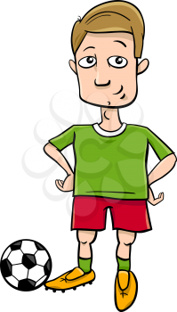 Cartoon Illustrations of Football or Soccer Player with Ball