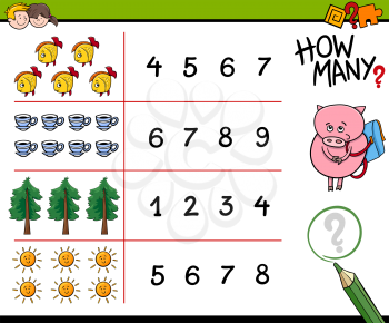 Cartoon Illustration of Educational Counting Game for Children