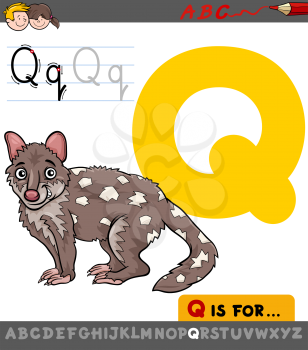 Educational Cartoon Illustration of Letter Q from Alphabet with Quoll Animal Character for Children 