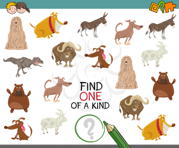 Cartoon Illustration of Find One of a Kind Educational Activity for Preschool Children