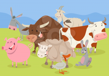 Cartoon Illustration of Funny Farm Animal Characters Group