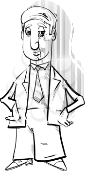 Black and White Drawing Illustration of Businessman Character Caricature