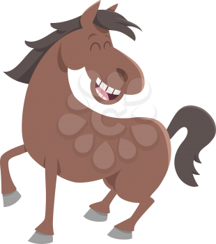 Cartoon Illustration of Happy Horse Farm Animal Character