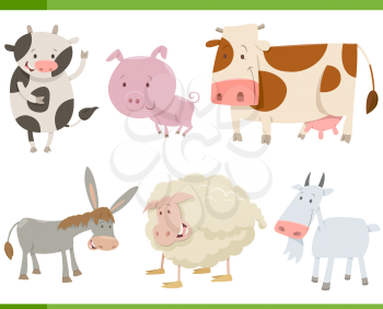 Cartoon Illustration of Cute Farm Animal Characters Collection