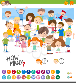 Cartoon Illustration of Educational Activity of Counting Children Characters