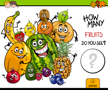 Cartoon Illustration of Educational Counting Activity for Children with Fruit Characters Group