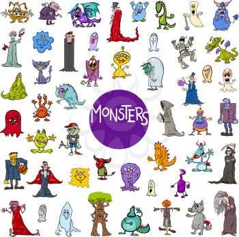 Cartoon Illustration of Monsters Fantasy Characters Huge Set