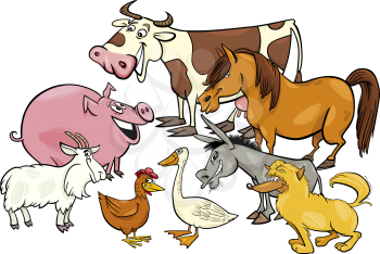 Cartoon Illustration of Farm Animal Characters Group
