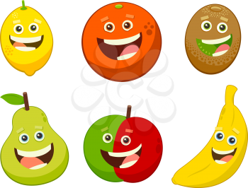 Cartoon Illustration of Fruits Food Object Characters Set