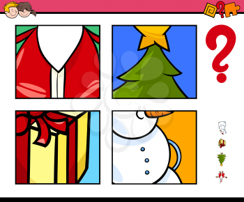 Cartoon Illustration of Educational Game of Guessing Christmas Themes for Children