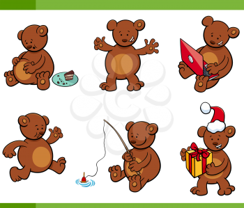 Cartoon Illustration Set of Bear Animal Characters in different Situations