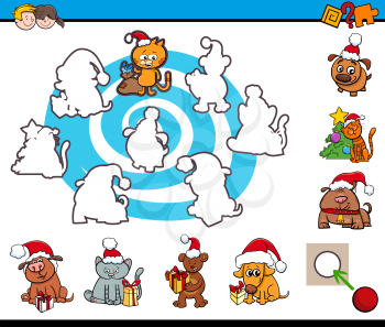 Cartoon Illustration of Educational Activity for Preschool Children with Christmas Animal Characters