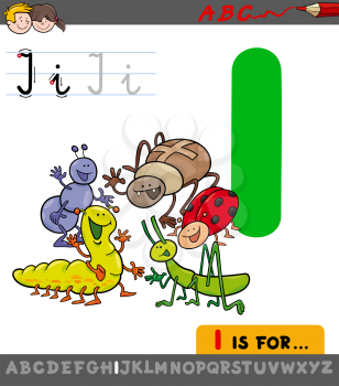 Educational Cartoon Illustration of Letter I from Alphabet with Insects Animal Characters for Children 