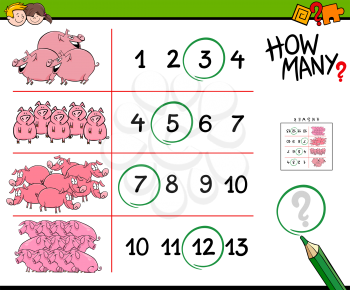 Cartoon Illustration of Educational Counting Activity for Children with Pigs Animal Characters