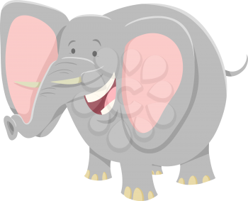 Cartoon Illustration of Gray African Elephant Animal Character