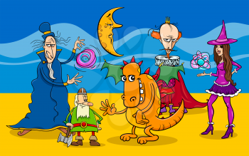 Cartoon Illustration of Fantasy or Fairy Tale Characters Group
