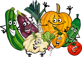 Cartoon Illustration of Funny Vegetables Food Characters Group
