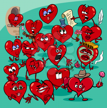 Cartoon Illustration of Funny Valentines Day Hearts Characters Group