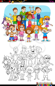 Cartoon Illustration of Children and Teenager Characters Coloring Book Activity