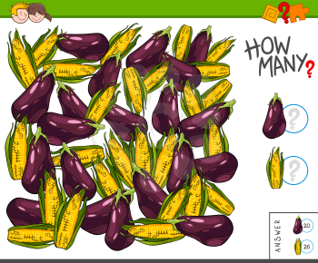 Illustration of Educational Counting Task for Children with Eggplants and Corns on the Cobs