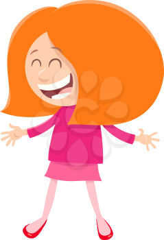 Cartoon Illustration of Happy Cute Girl Character