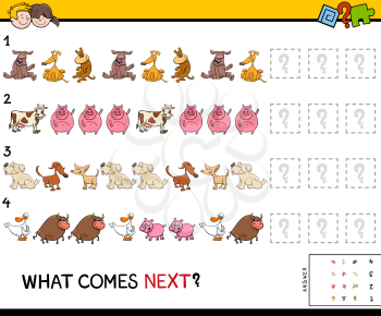 Cartoon Illustration of Completing the Pattern Educational Game for Preschool Children with Animals and Pets