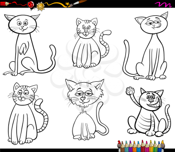 Black and White Cartoon Illustration of Funny Cats Animal Characters Set Coloring Book