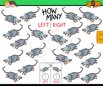Cartoon Illustration of Educational Game of Counting Left and Right Picture for Children with Mouse Character