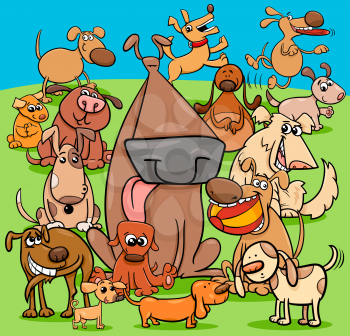 Cartoon Illustration of Playful Dogs and Puppies Animal Characters Group