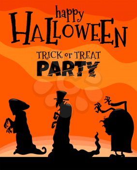 Cartoon Illustration of Halloween Holiday Event Poster or Banner Design with Comic Monsters