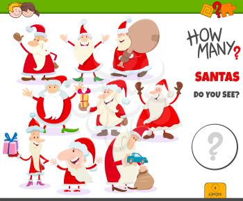 Illustration of Educational Counting Game for Children with Cartoon Santa Claus Characters on Christmas Time