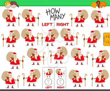 Cartoon Illustration of Educational Game of Counting Left and Right Oriented Pictures of Santa Claus Character