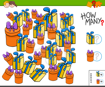 Illustration of Educational Counting Task for Children with Christmas or Birthday Presents