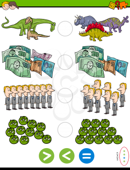 Cartoon Illustration of Educational Mathematical Puzzle Game of Greater Than, Less Than or Equal to for Children