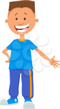 Cartoon Illustration of Happy Elementary Age or Teenager Boy Character