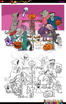 Cartoon Illustration of Halloween Characters Group Coloring Book Workbook