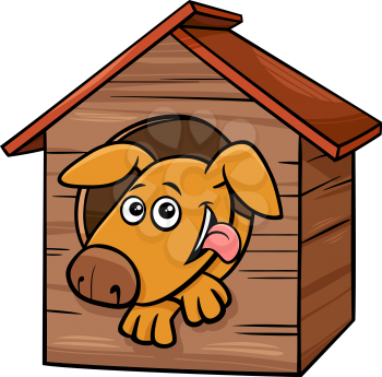 Cartoon Illustration of Funny Dog Comic Animal Character in the Doghouse