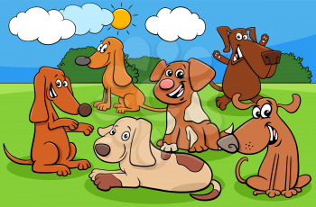 Cartoon Illustration of Funny Playful Dogs and Puppies Pet Animal Characters Group