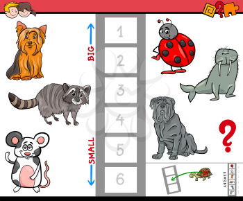 Cartoon Illustration of Educational Game of Finding the Biggest and the Smallest Animal Species Characters