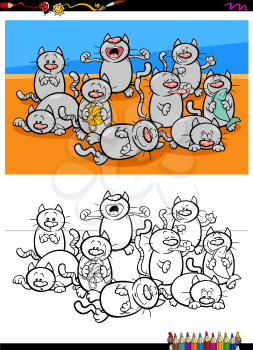 Cartoon Illustration of Gray Cats Animal Characters Group Coloring Book Activity