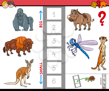 Cartoon Illustration of Educational Activity Game of Finding the Biggest and the Smallest Animal Character