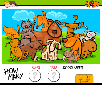 Cartoon Illustration of Educational Counting Game for Children with Cats and Dogs Animal Comic Characters Group