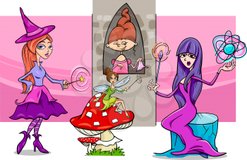Cartoon Illustration of Fantasy or Fairy Tale Women Characters Group