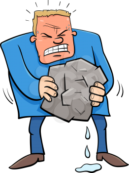 Cartoon Humorous Concept Illustration of Squeezing Water from Stone Saying or Proverb