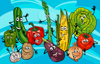 Cartoon Illustration of Happy Vegetables Food Characters Group