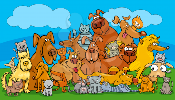 Cartoon Illustration of Dogs and Cats Animal Pet Characters Group