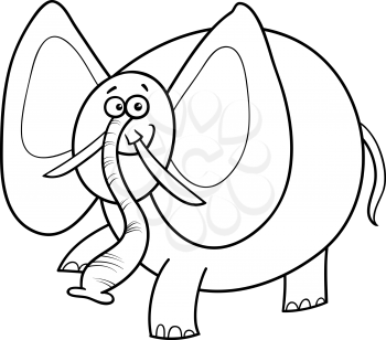 Black and White Cartoon Illustration of Cute African Elephant Animal Character Coloring Book