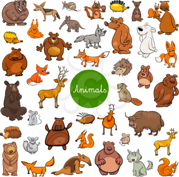 Cartoon Illustration of Wild Mammals Animal Characters Huge Set