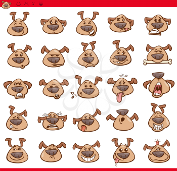 Cartoon Illustration of Funny Dogs Expressing Emotions or Emoji Icons Set